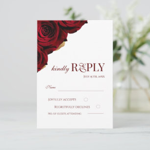 Cartão RSVP Casamento Elegante de Rosas Burgundy e Brancas