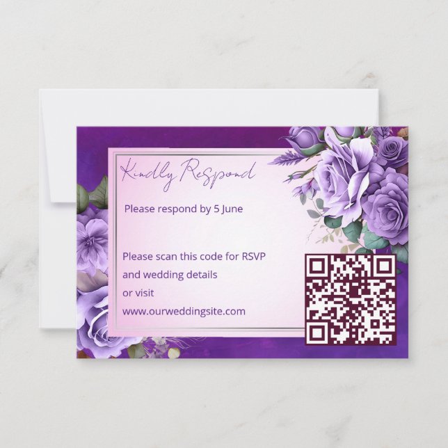 Cartão RSVP Casamento elegante de rosas rosa púrpura (Frente)