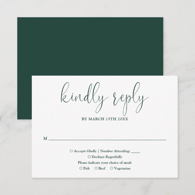 Cartão RSVP Casamento Elegante de Script Chic Moderno Emerald  (Frente/Verso)