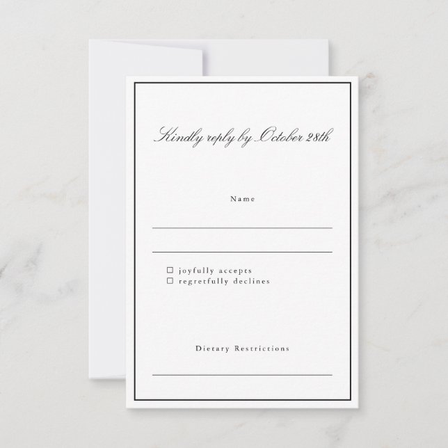 Cartão RSVP Casamento Elegante de Script de Fronteira Clássica (Frente)