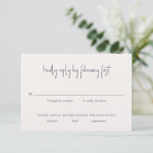 Cartão RSVP Casamento Elegante de Script Manuscrito Roxo Moder