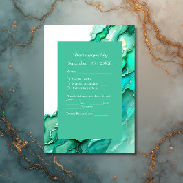 Cartão RSVP Casamento Elegante de Teal Marble Watercolor