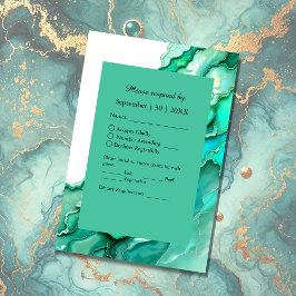 Cartão RSVP Casamento Elegante de Teal Marble Watercolor