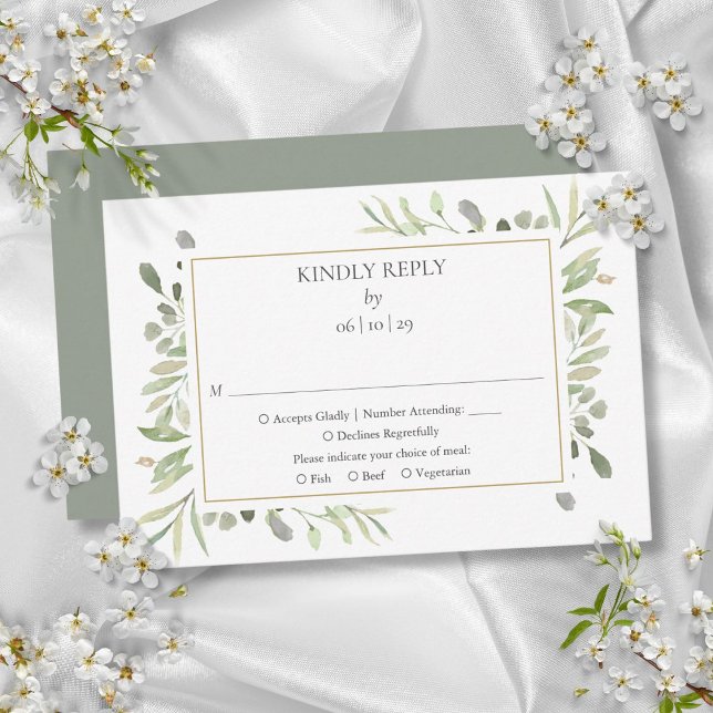 Cartão RSVP Casamento Elegante de Watercolor Greenery (Elegant Watercolor Greenery Wedding RSVP Card)