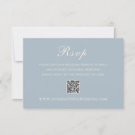 Cartão RSVP Casamento Elegante do Código QR Azul Clássico Mute