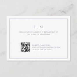 Cartão RSVP Casamento elegante do Código QR do Monograma Azul 