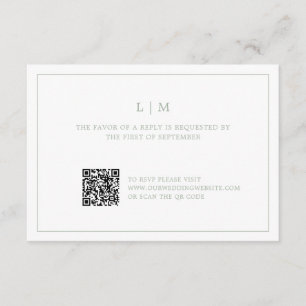 Cartão RSVP Casamento elegante do Código QR do Monograma Verde