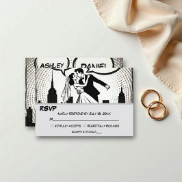 Cartão RSVP Casamento Elegante do Livro Branco e Negro Românti
