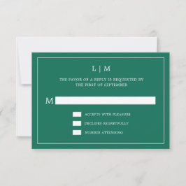 Cartão RSVP Casamento elegante do Monograma Verde Simples