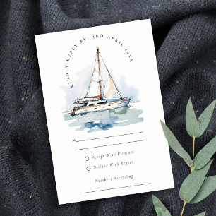 Cartão RSVP Casamento Elegante Dusky Sailboat Yacht Seascape