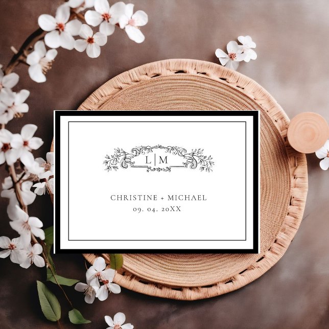 Cartão RSVP Casamento Elegante e Chic Black and White (Criador carregado)
