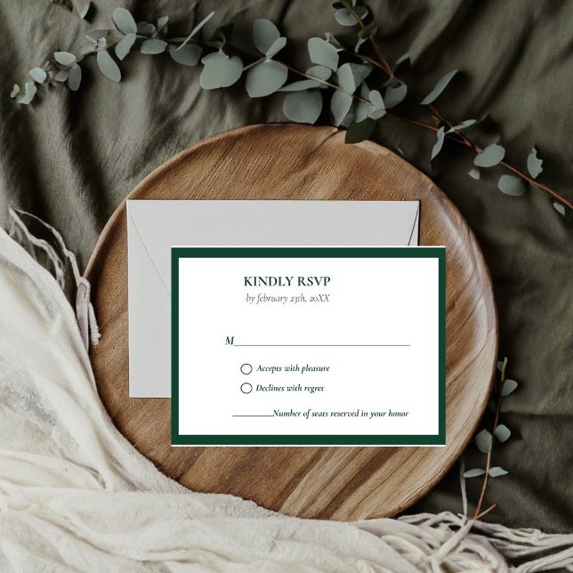 Cartão RSVP Casamento Elegante e Chic Emerald Green (Criador carregado)