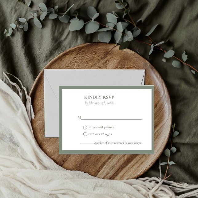 Cartão RSVP Casamento Elegante e Chic Sage Green (Criador carregado)