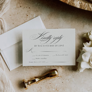 Cartão RSVP Casamento Elegante Ecru Black Calliografia