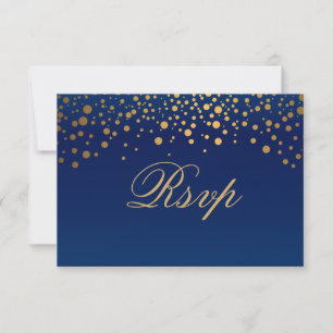 Cartão RSVP Casamento Elegante em Azul Naval e Confetes em Pon