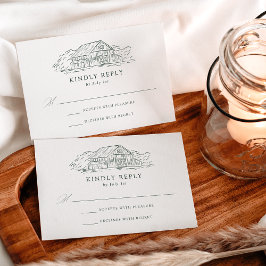 Cartão RSVP Casamento Elegante em Celeiro Rústico Verde