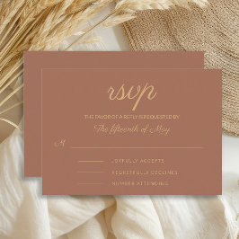 Cartão RSVP Casamento Elegante em Laranja Queimado/Ferrugem