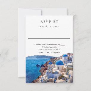 Cartão RSVP Casamento Elegante em Santorini Grécia em Aquarela