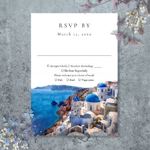 Cartão RSVP Casamento Elegante em Santorini Grécia em Aquarela