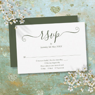 Cartão RSVP Casamento Elegante em Verde Oliva com Letra