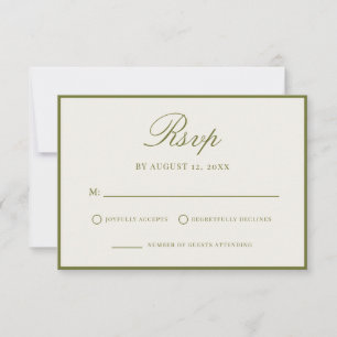 Cartão RSVP Casamento Elegante em Verde Oliva Old Money