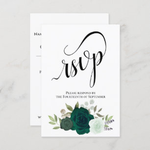 Cartão RSVP Casamento Elegante Emerald Green Rose Bouquet