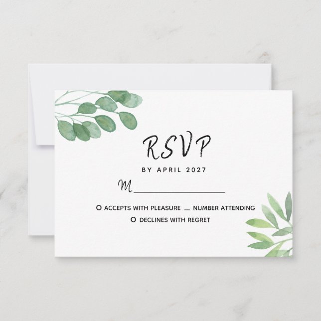 Cartão RSVP Casamento Elegante Eucalyptus Greenery (Frente)
