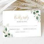 Cartão RSVP Casamento Elegante Eucalyptus Greenery<br><div class="desc">Projetado para coordenar com a nossa coleção de casamento Moody Greenery, esta placa RSVP personalizável, apresenta uma ramificação de verde-aquarela de eucalipto emparelhada com uma letra de script de tendência em ouro e serif de classe na cinza. Para fazer alterações avançadas, vá para a opção "Clique para personalizar mais" em...</div>