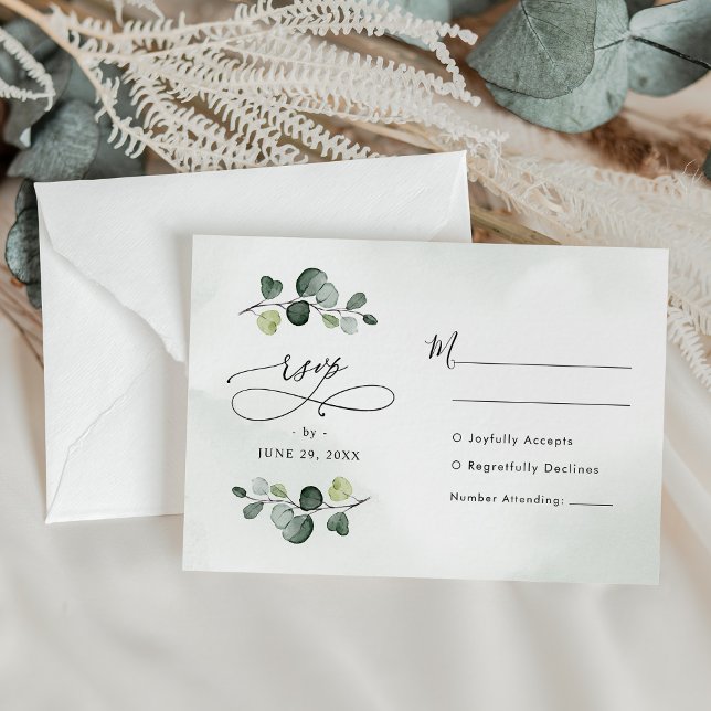 Cartão RSVP Casamento Elegante Eucalyptus Greenery (Criador carregado)