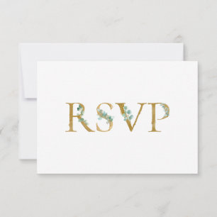 Cartão RSVP Casamento Elegante Eucalyptus Greenery Black Scrip