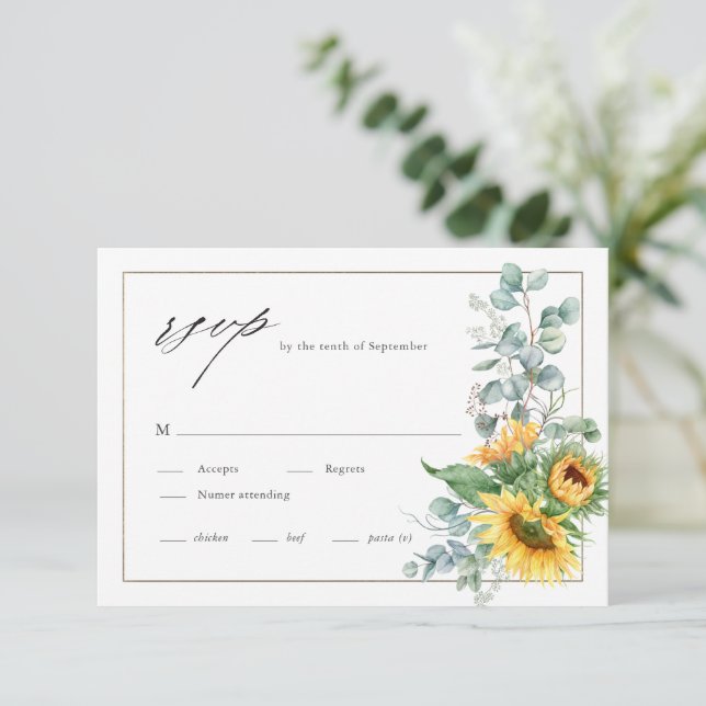 Cartão RSVP Casamento Elegante Eucalyptus Watercolor (Em pé/Frente)