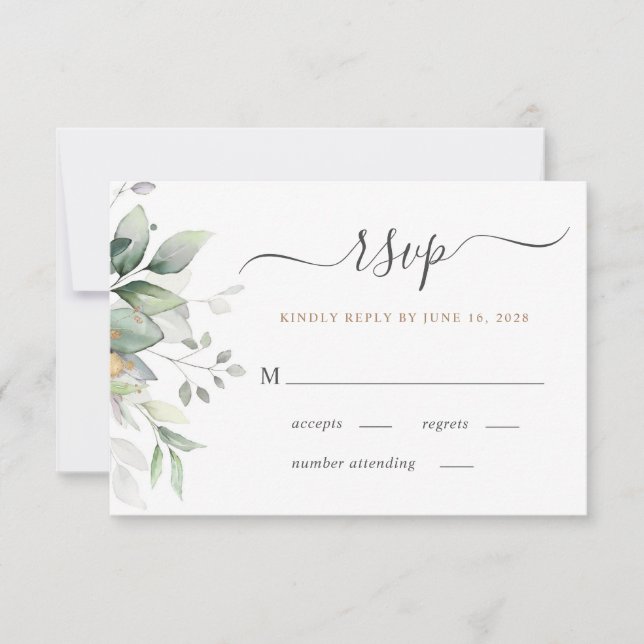 Cartão RSVP Casamento Elegante Eucalyptus Watercolor Greenery (Frente)