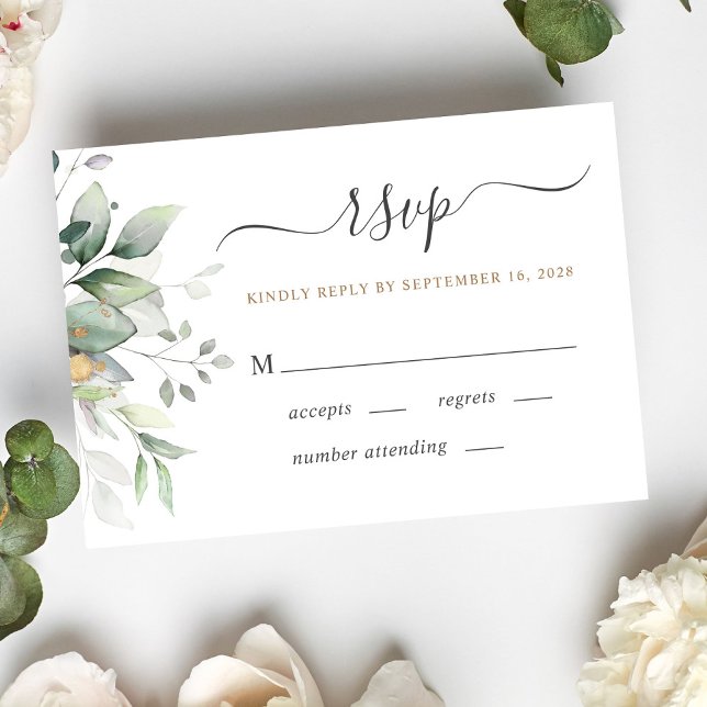 Cartão RSVP Casamento Elegante Eucalyptus Watercolor Greenery (Criador carregado)
