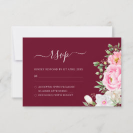 Cartão RSVP Casamento Elegante Floral de Burgundy Watercolor