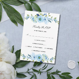 Cartão RSVP Casamento Elegante Floral de Cor Verde Azul
