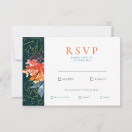 Cartão RSVP Casamento Elegante Floral de Coral Azul