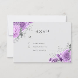 Cartão RSVP Casamento Elegante Floral de lavanda Roxo e Prata