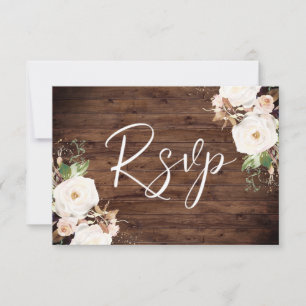 Cartão RSVP Casamento Elegante Floral de Madeira Branca e Blus