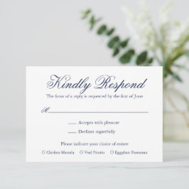 Cartão RSVP Casamento Elegante Formal Azul de Marinho Tradicio
