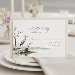 Cartão RSVP Casamento Elegante Garça Toile País Francês