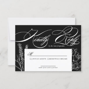Cartão RSVP Casamento Elegante Gótico com Flores Silvestres