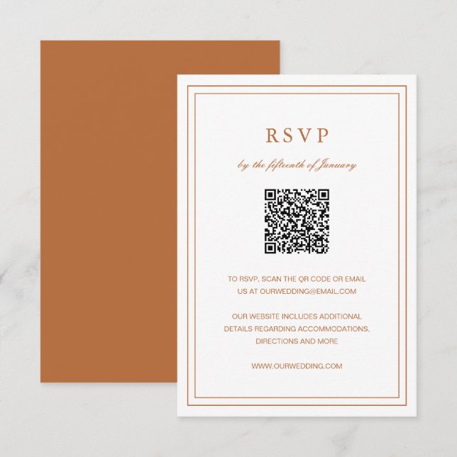 Cartão RSVP Casamento Elegante Laranja Clássico Pumpkin (Frente/Verso)