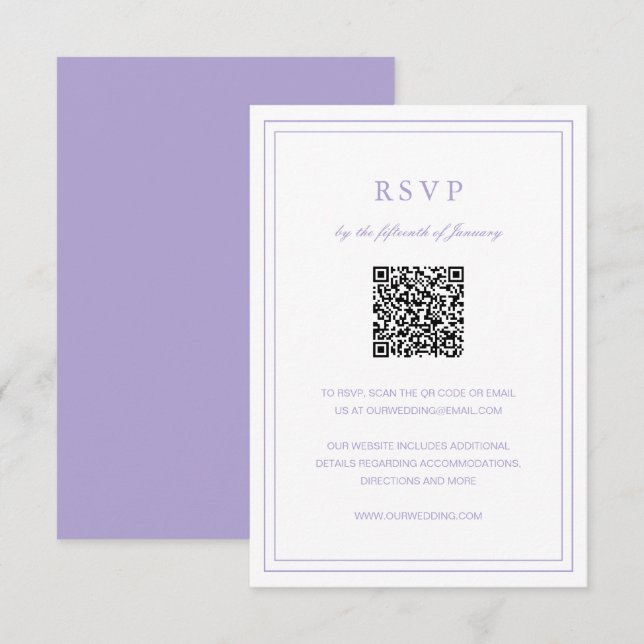 Cartão RSVP Casamento Elegante Lilac Clássico (Frente/Verso)