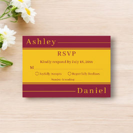 Cartão RSVP Casamento Elegante Luxo Burgundy e Listras Dourada