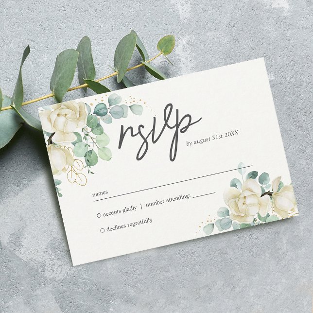 Cartão RSVP Casamento Elegante Magnolia Eucalyptus (Elegant Magnolia Eucalyptus Wedding RSVP Card)