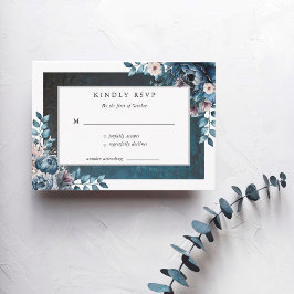 Cartão RSVP Casamento Elegante Marble Azul