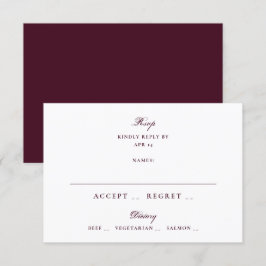 Cartão RSVP Casamento elegante Maroon Plum Calliografia