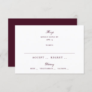 Cartão RSVP Casamento elegante Maroon Plum Calliografia