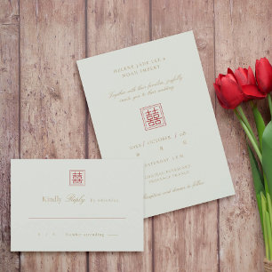 Cartão RSVP Casamento Elegante Minimalista Chinês Moderno