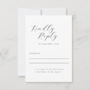 Cartão RSVP Casamento Elegante Minimalista de Caligrafia Branc